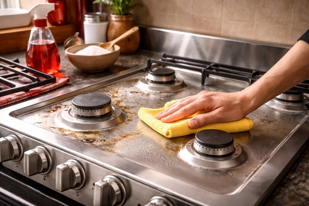rvs gasfornuis schoonmaken, gasfornuis