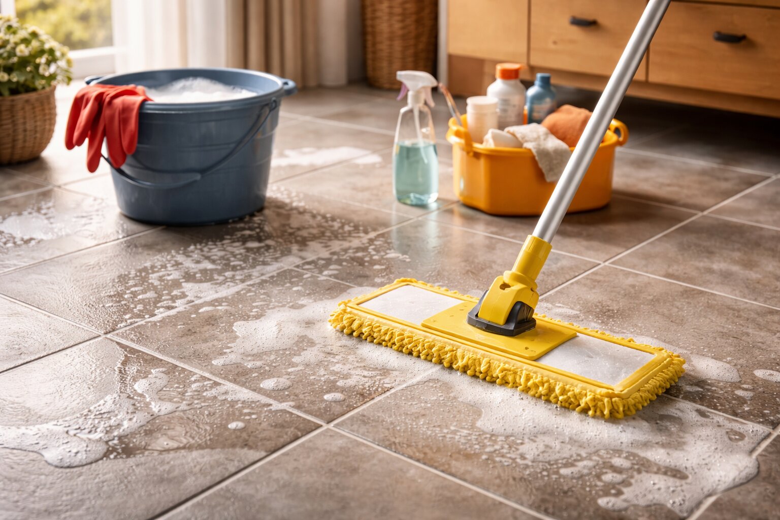 plavuizen vloer schoonmaken, plavuizen